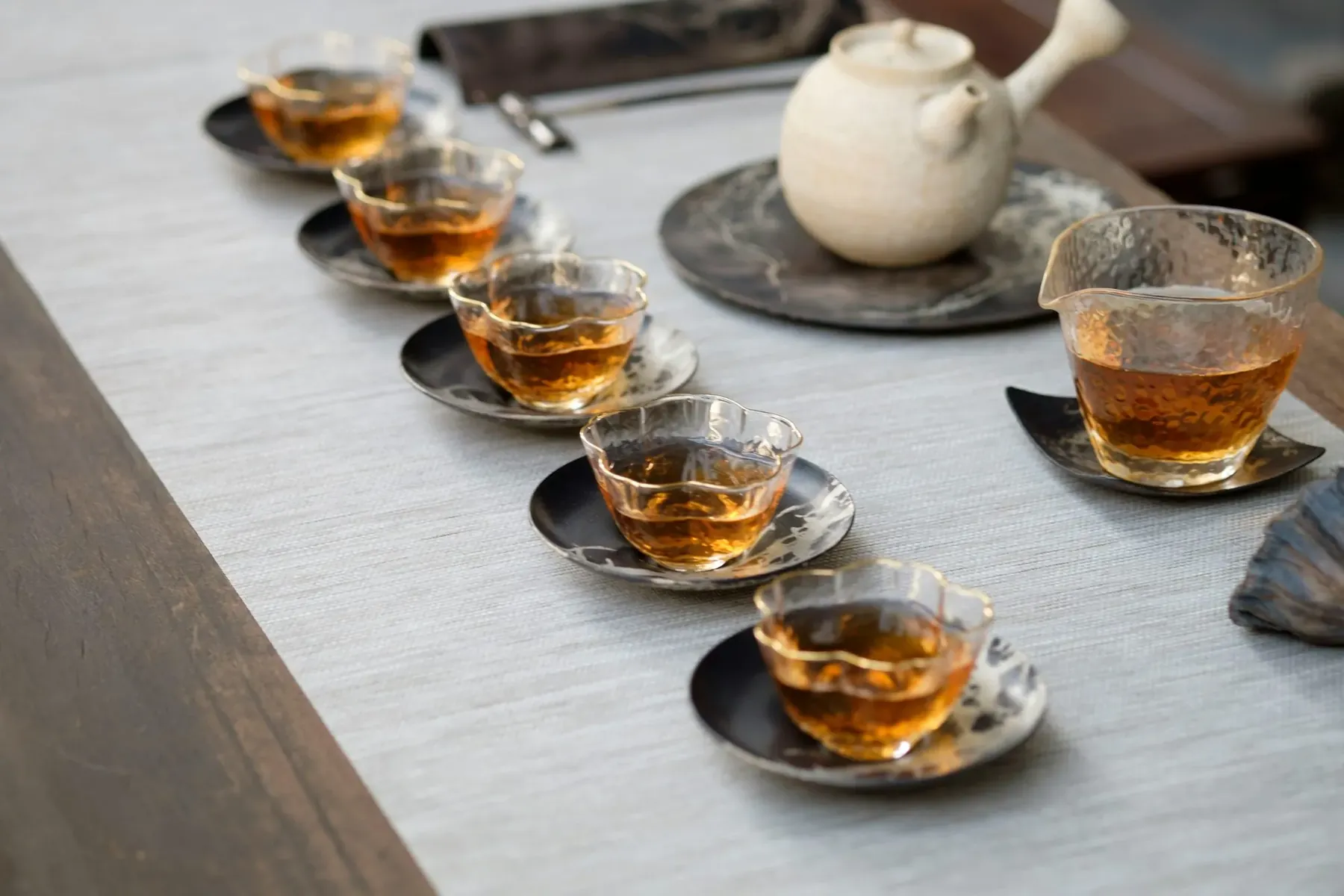 Cups of Ceylon tea ready for tasting and quality evaluation